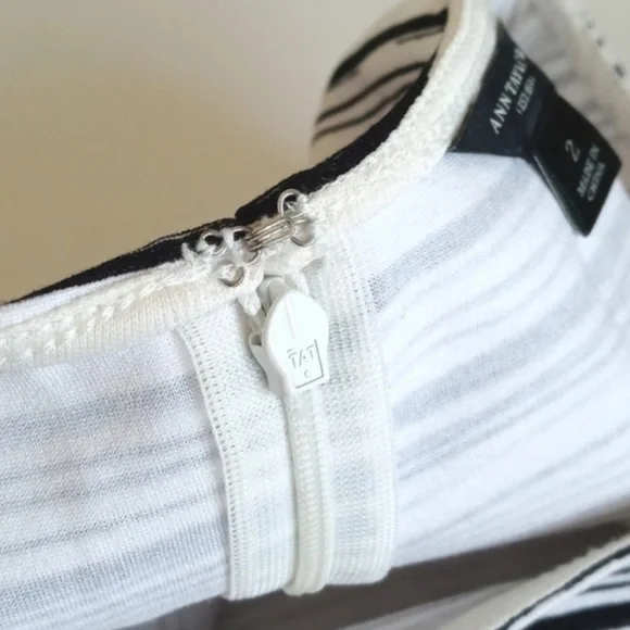 Ann Taylor White Black Stripe Lace Rayon Nylon Sleeveless Classic Shift Dress 2 - Picture 4 of 14